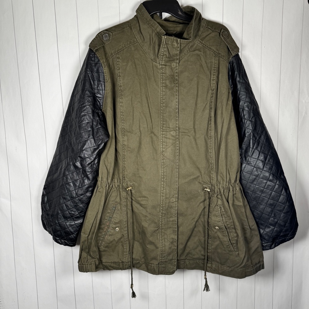 I.B. Diffusion 4X Army Green Cotton Military Jacket Faux Leather Sleeves‎ Grunge
